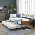Brown Bamboo and Metal Daybed with Trundle